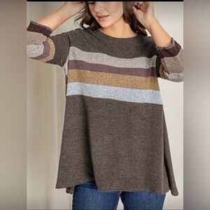 Relaxed Brown Striped Knit Pullover 90’s Retro Style